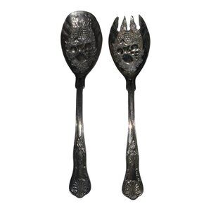 Vintage Interpur Hong Kong Silver Plated Embossed Salad/Serving Utensils Set